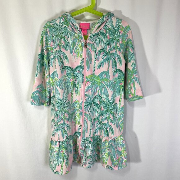 Lily Pulitzer Girls M Pool Beach Cover Up Pink Blossom Zip Up Hooded - Picture 1 of 12